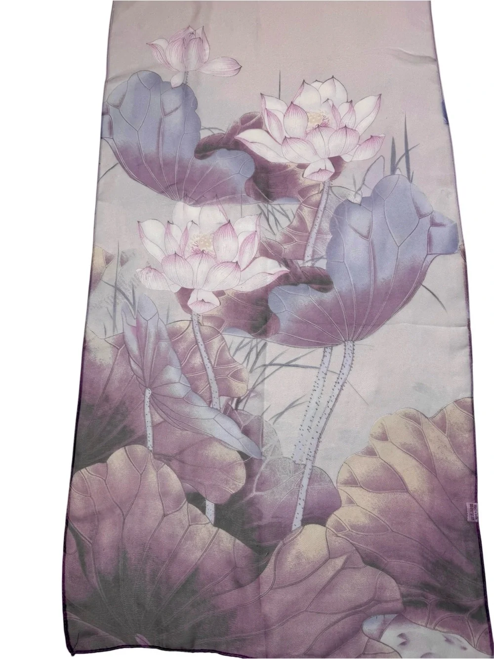 Chiffon Sheer Purple Floral Print Scarf Size 20 x 62